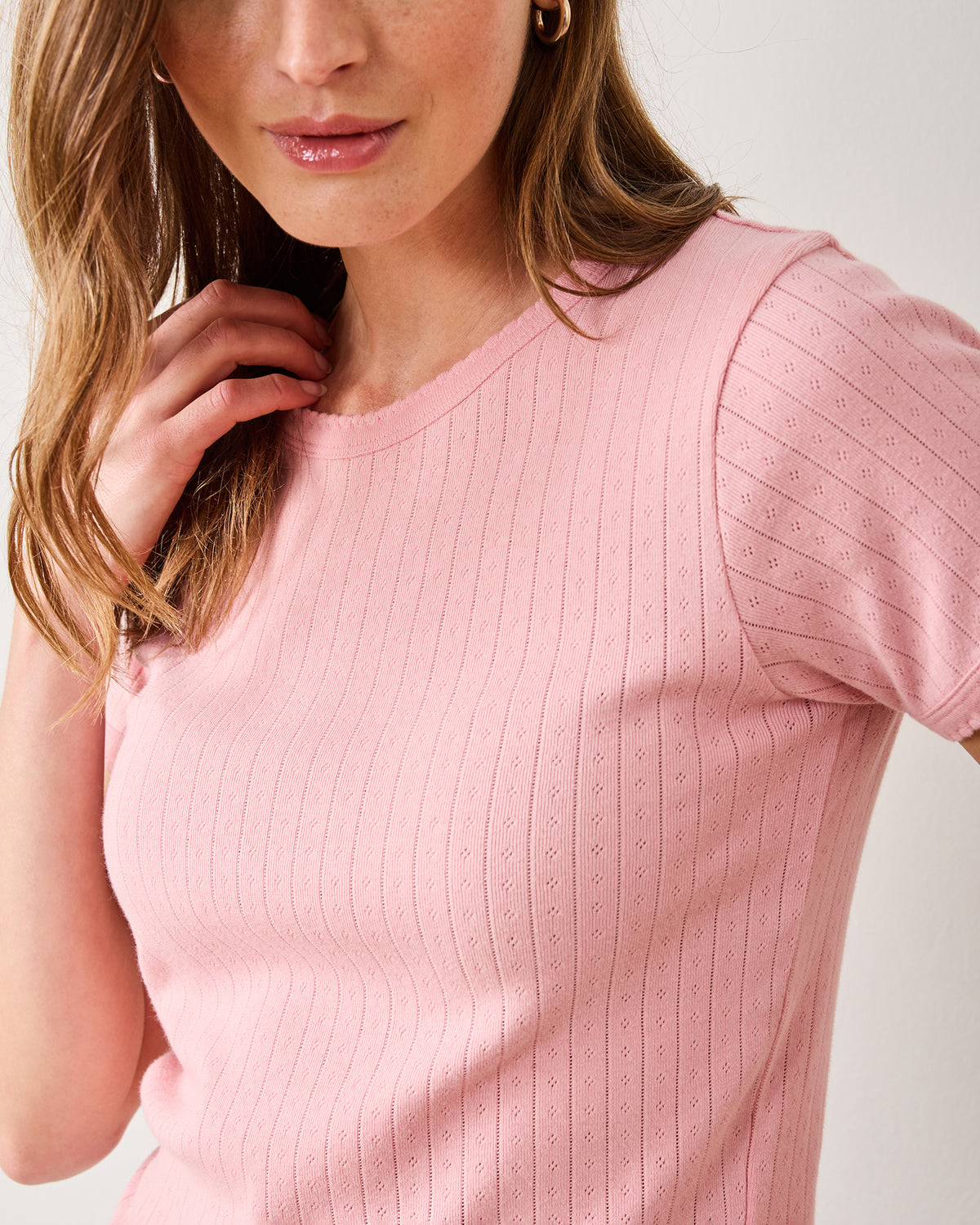 Pointelle Short Sleeve Tee - Pink Gemstone - Printfresh