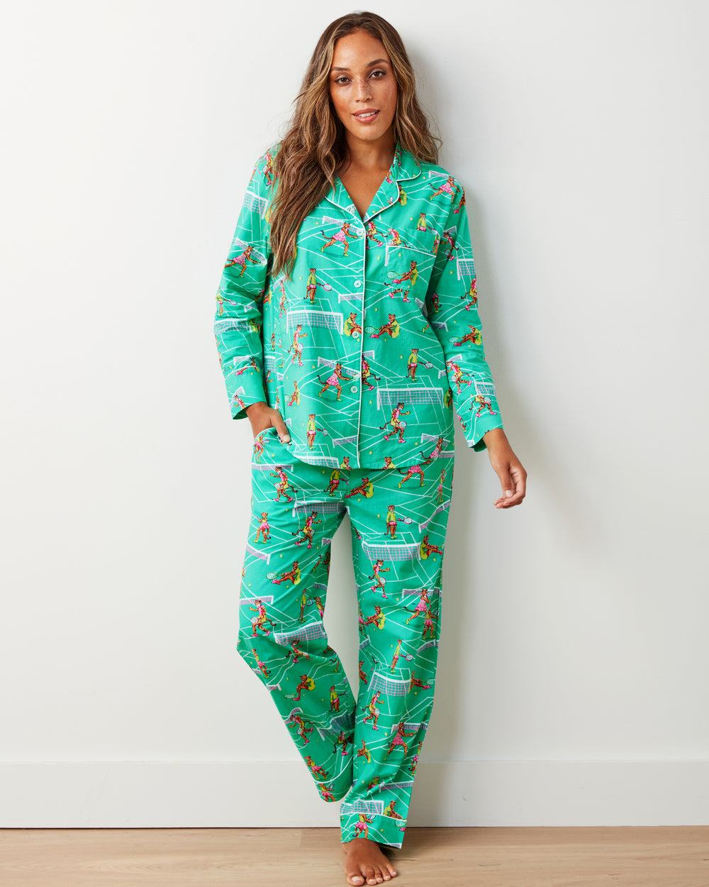 Courtside Cats - Long PJ Set - Tennis Teal - Printfresh