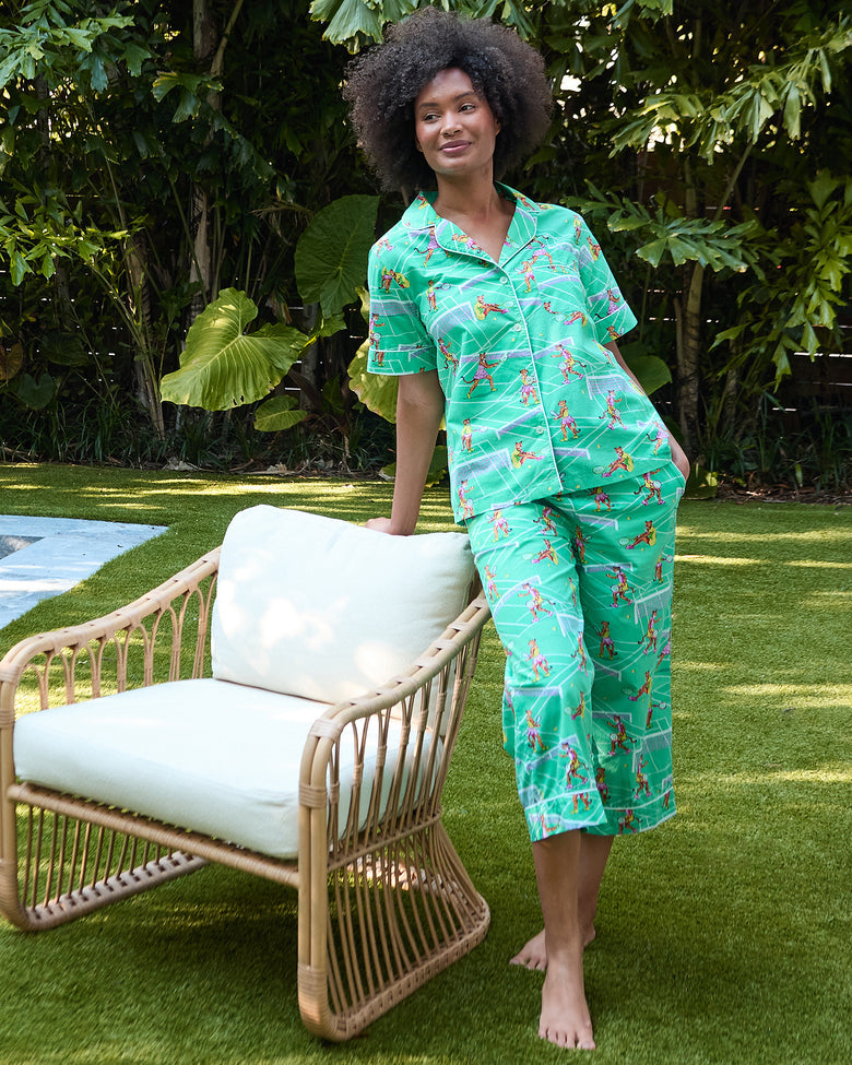 Courtside Cats  - Short Sleeve Top & Cropped Pants Set - Tennis Teal - Printfresh