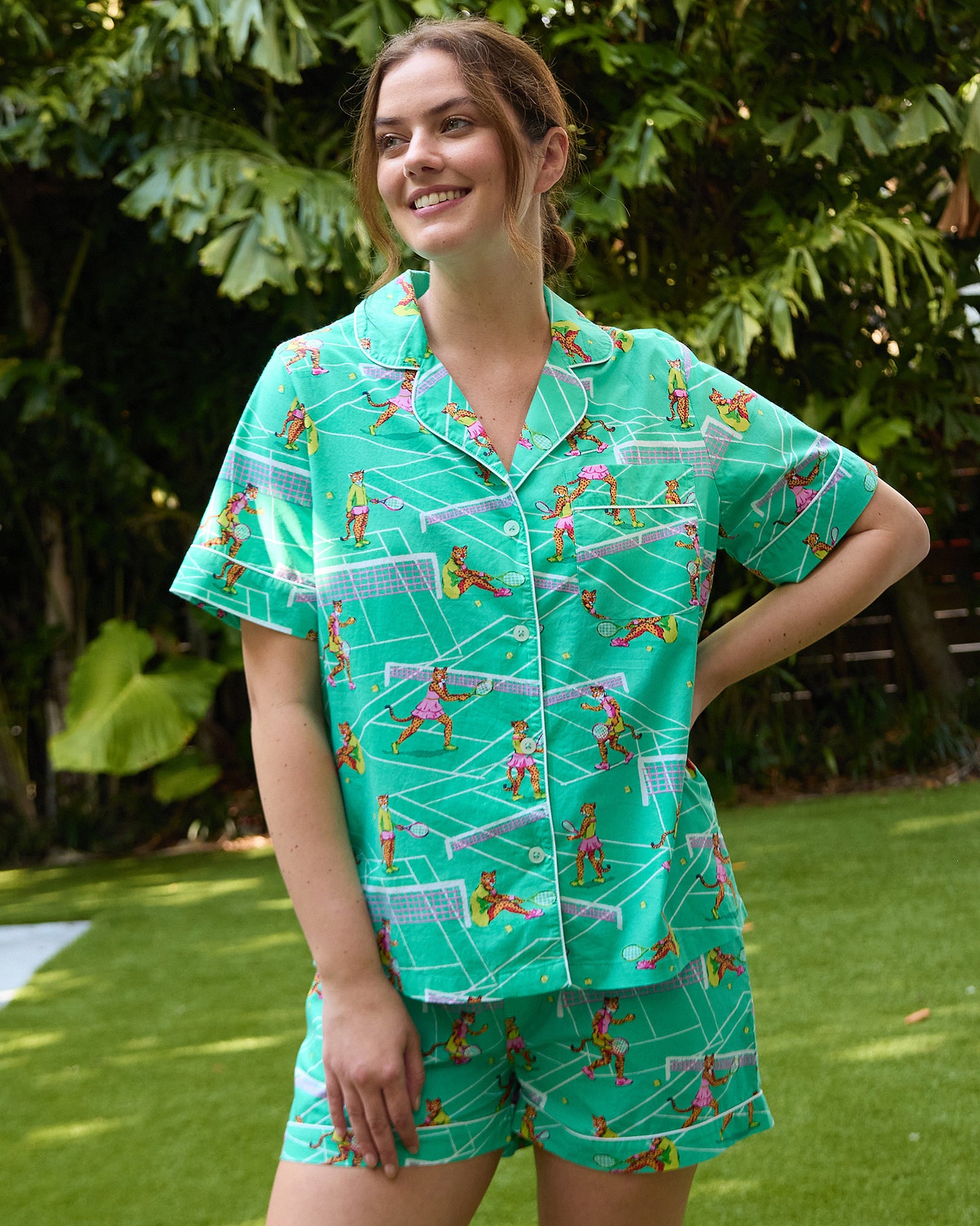 Courtside Cats  - Short PJ Set - Tennis Teal - Printfresh
