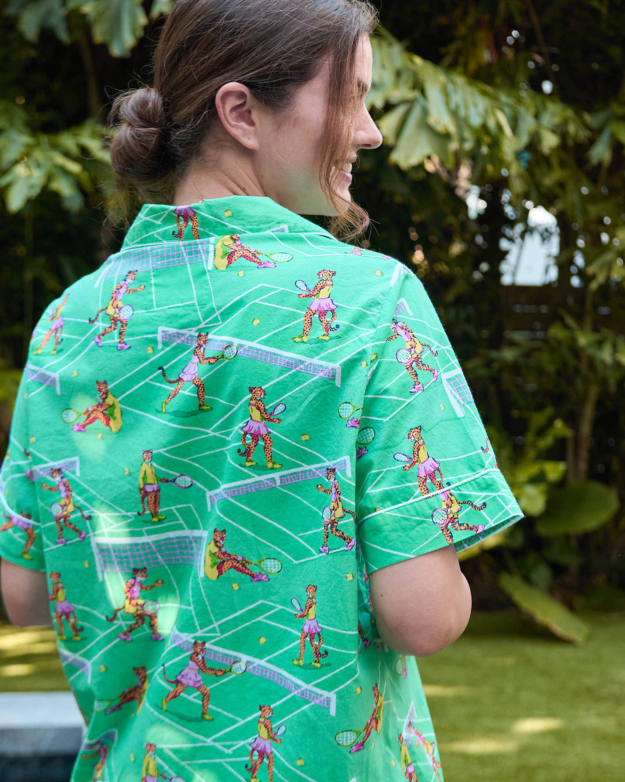 Courtside Cats  - Short PJ Set - Tennis Teal - Printfresh