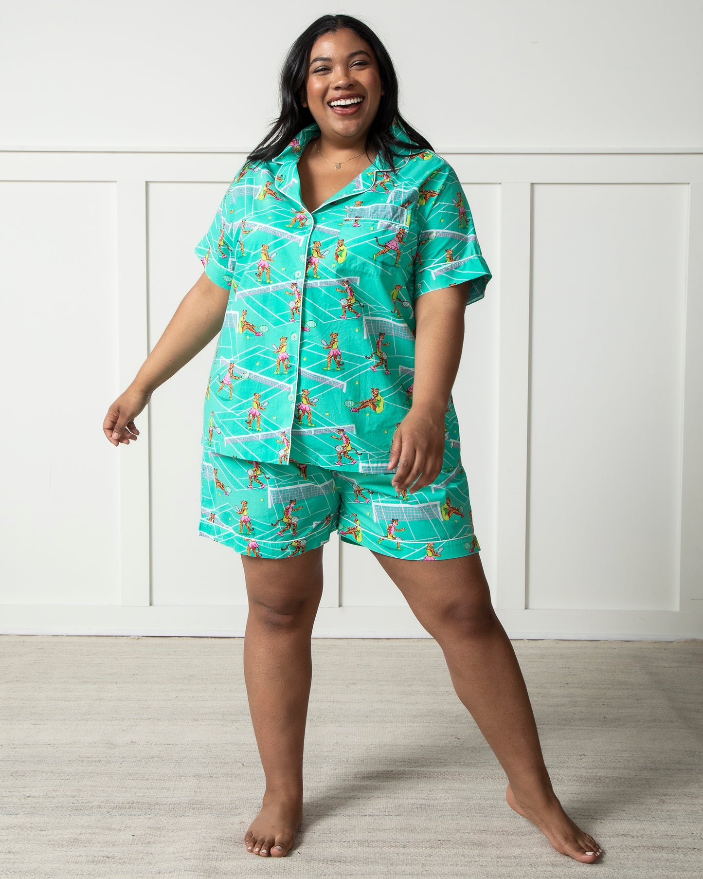 Courtside Cats  - Short PJ Set - Tennis Teal - Printfresh