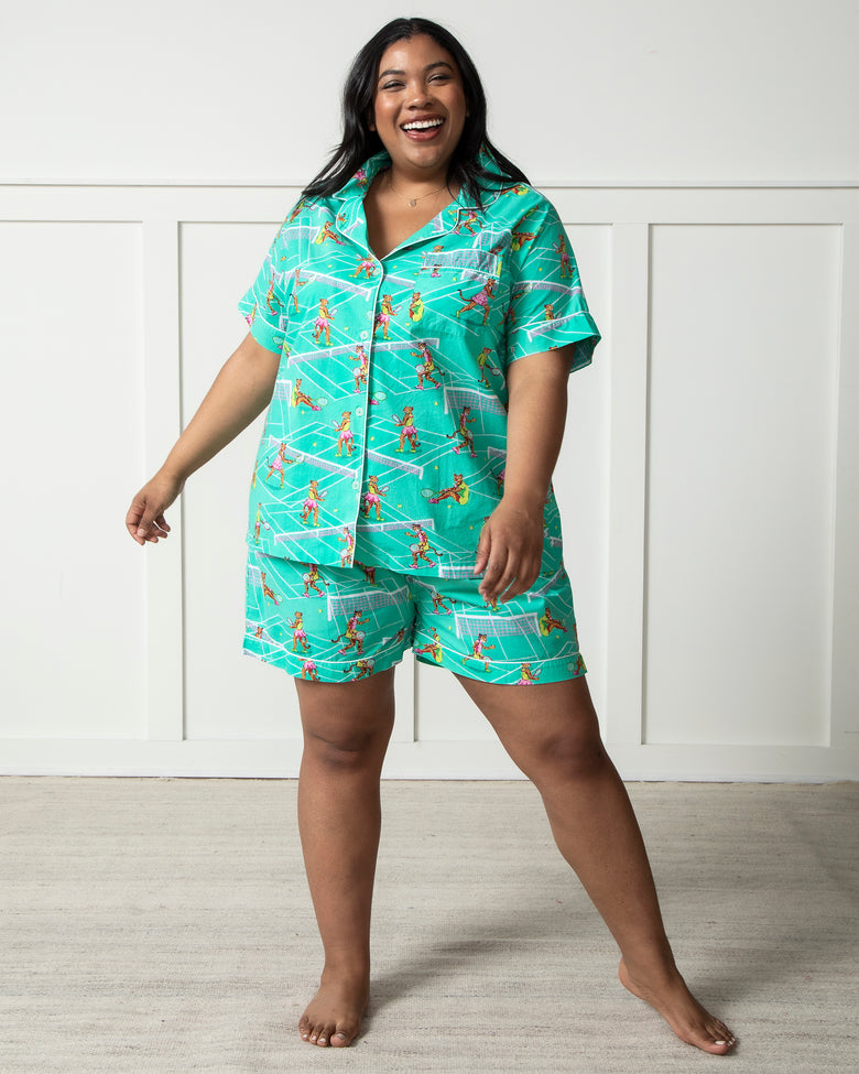 Courtside Cats  - Short PJ Set - Tennis Teal - Printfresh