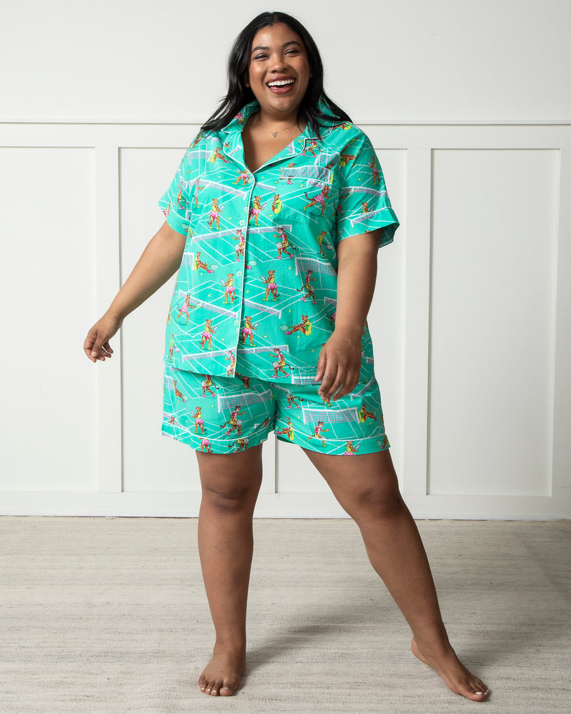 Courtside Cats  - Short PJ Set - Tennis Teal - Printfresh