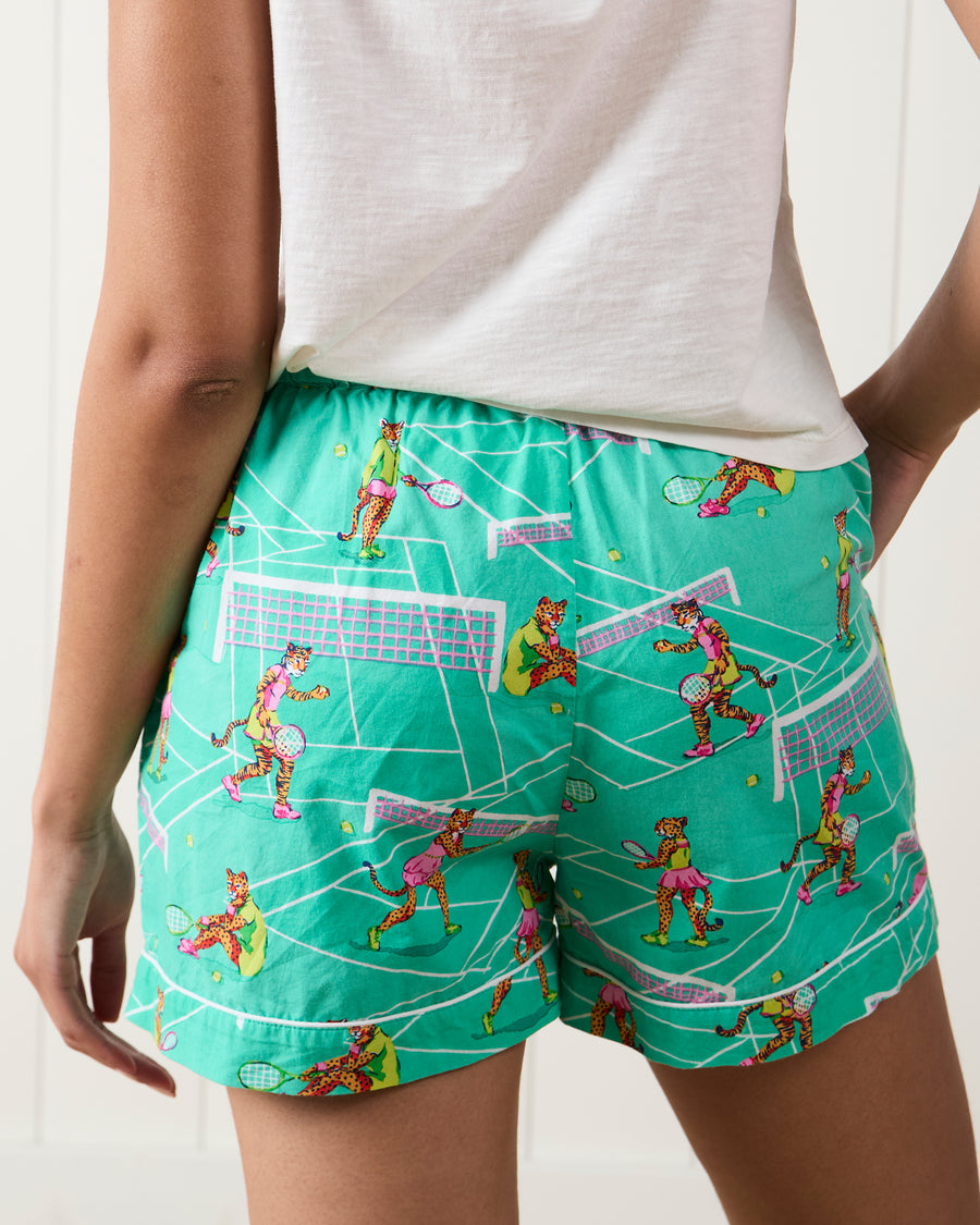 Courtside Cats  - PJ Shorts - Tennis Teal - Printfresh