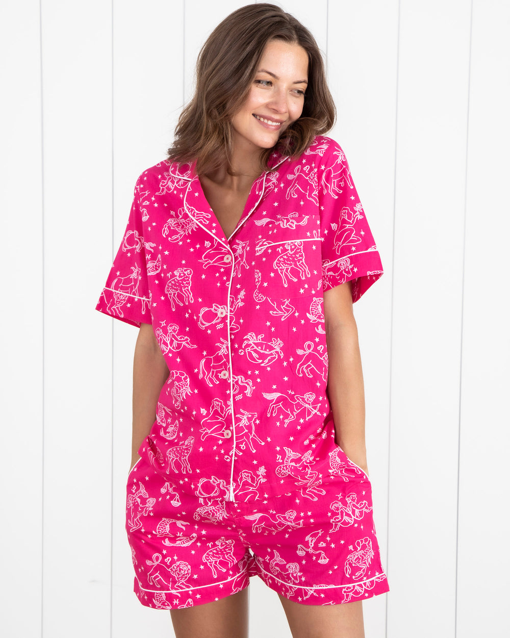 Daily Horoscope - Short Sleep Set - Electric Pink - Printfresh