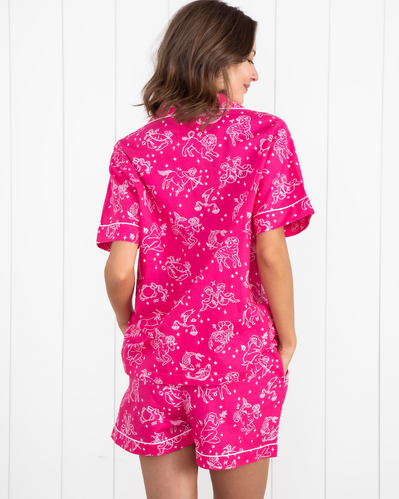 Daily Horoscope - Short Sleep Set - Electric Pink - Printfresh