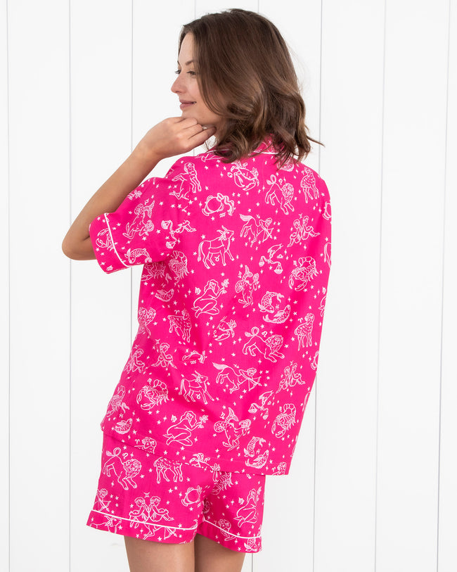 Daily Horoscope - Short Sleep Set - Electric Pink - Printfresh