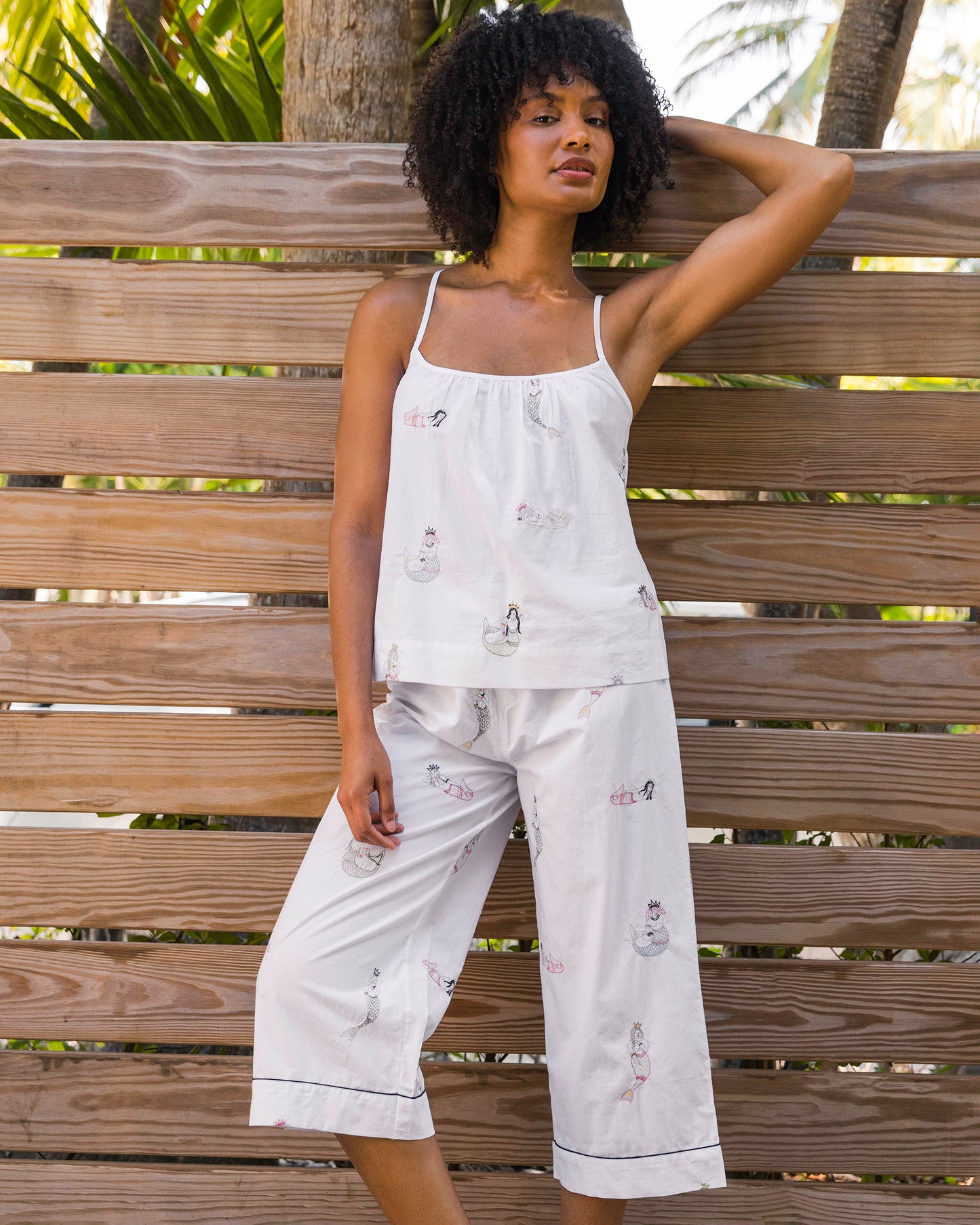 Daughters of Triton - Cami Cropped Pants Set - Cloud - Printfresh