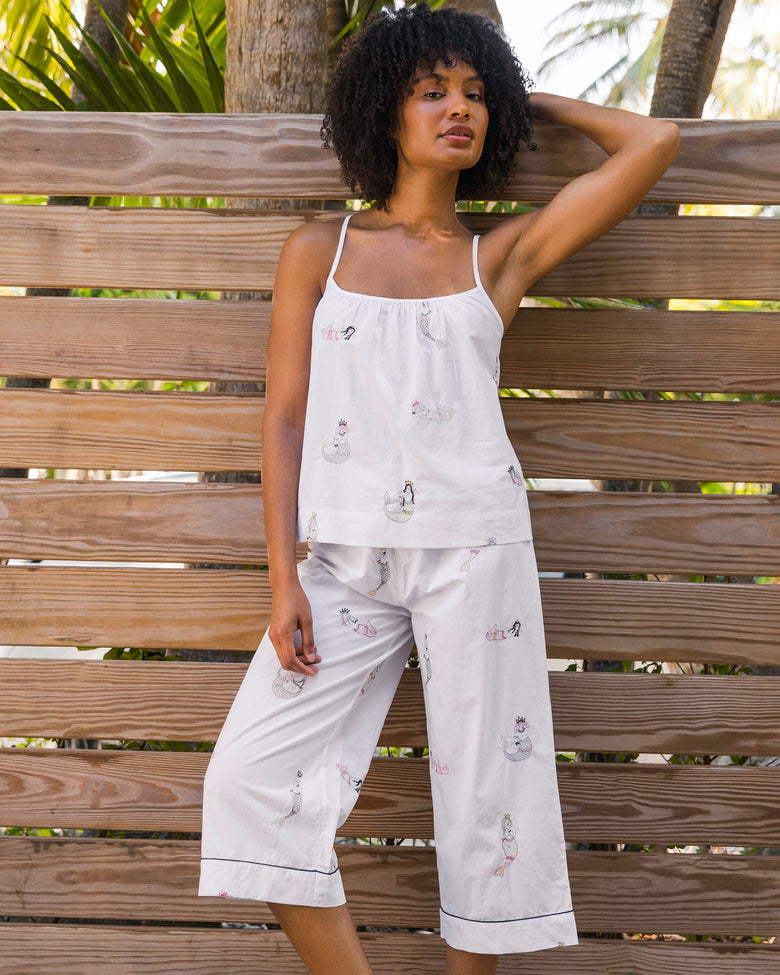 Daughters of Triton - Cami Cropped Pants Set - Cloud - Printfresh