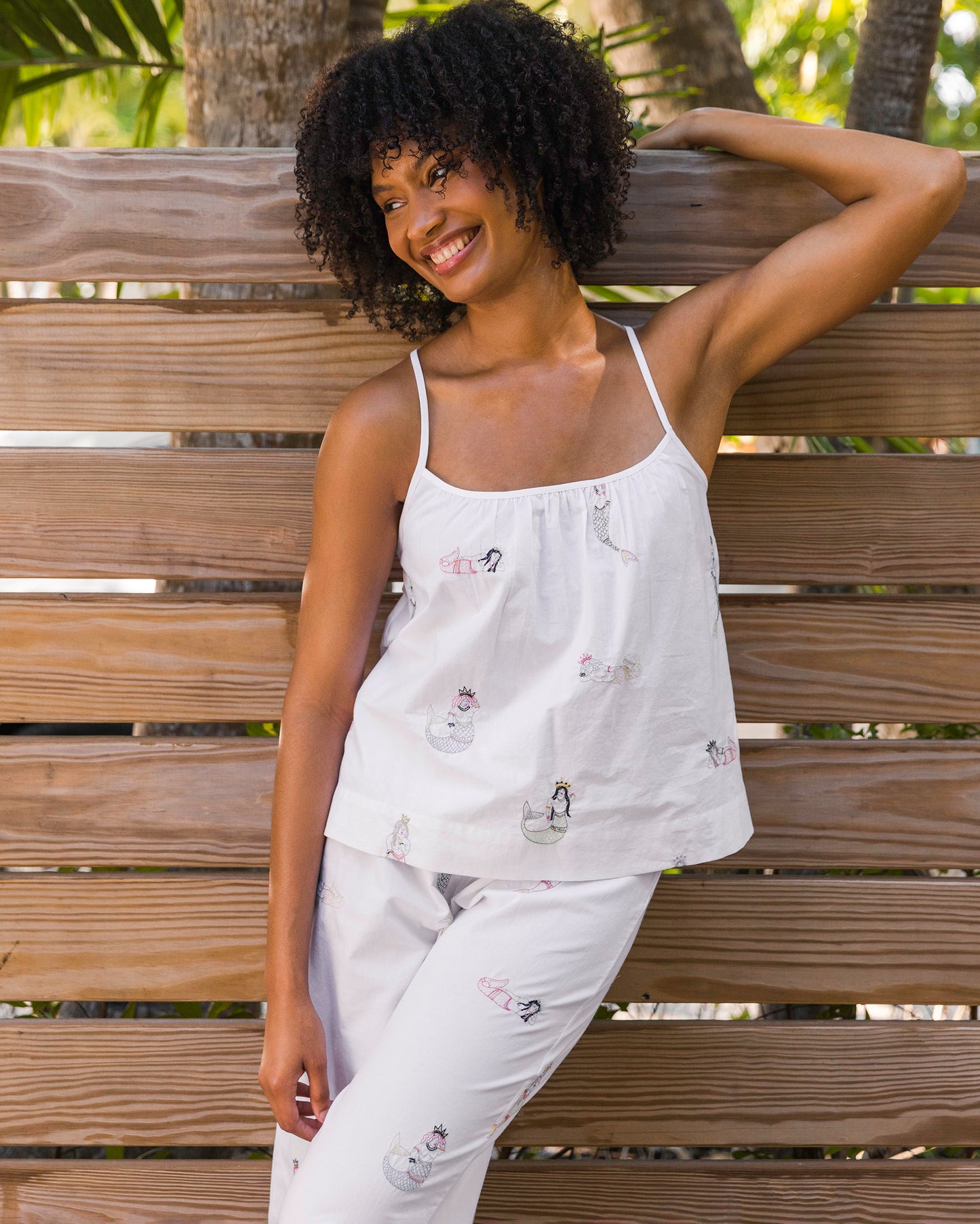 Daughters of Triton - Cami Cropped Pants Set - Cloud - Printfresh