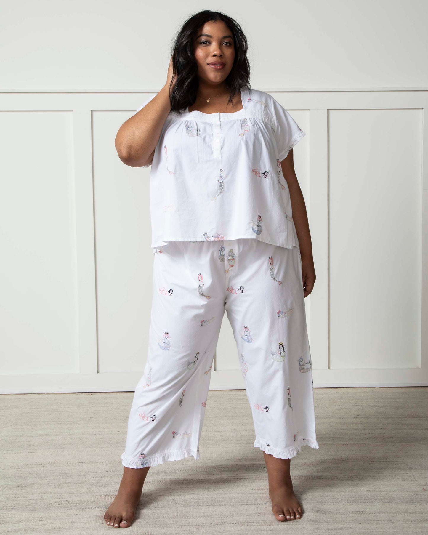 Daughters of Triton - Pintuck Cropped Set - Cloud - Printfresh