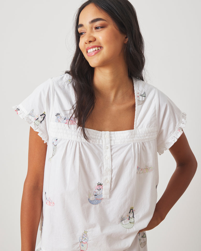 Daughters of Triton - Pintuck Cropped Pant Set - Cloud - Printfresh