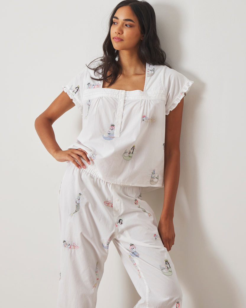 Daughters of Triton - Pintuck Cropped Pant Set - Cloud - Printfresh