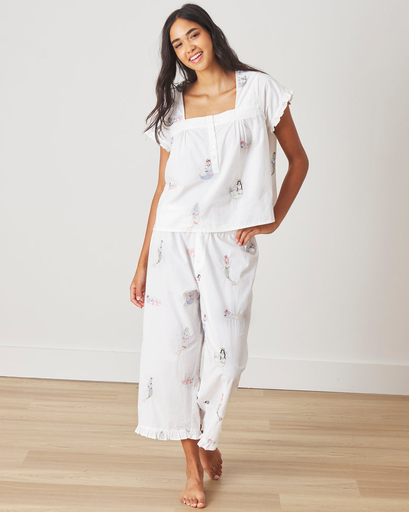 Daughters of Triton - Pintuck Cropped Pant Set - Cloud - Printfresh