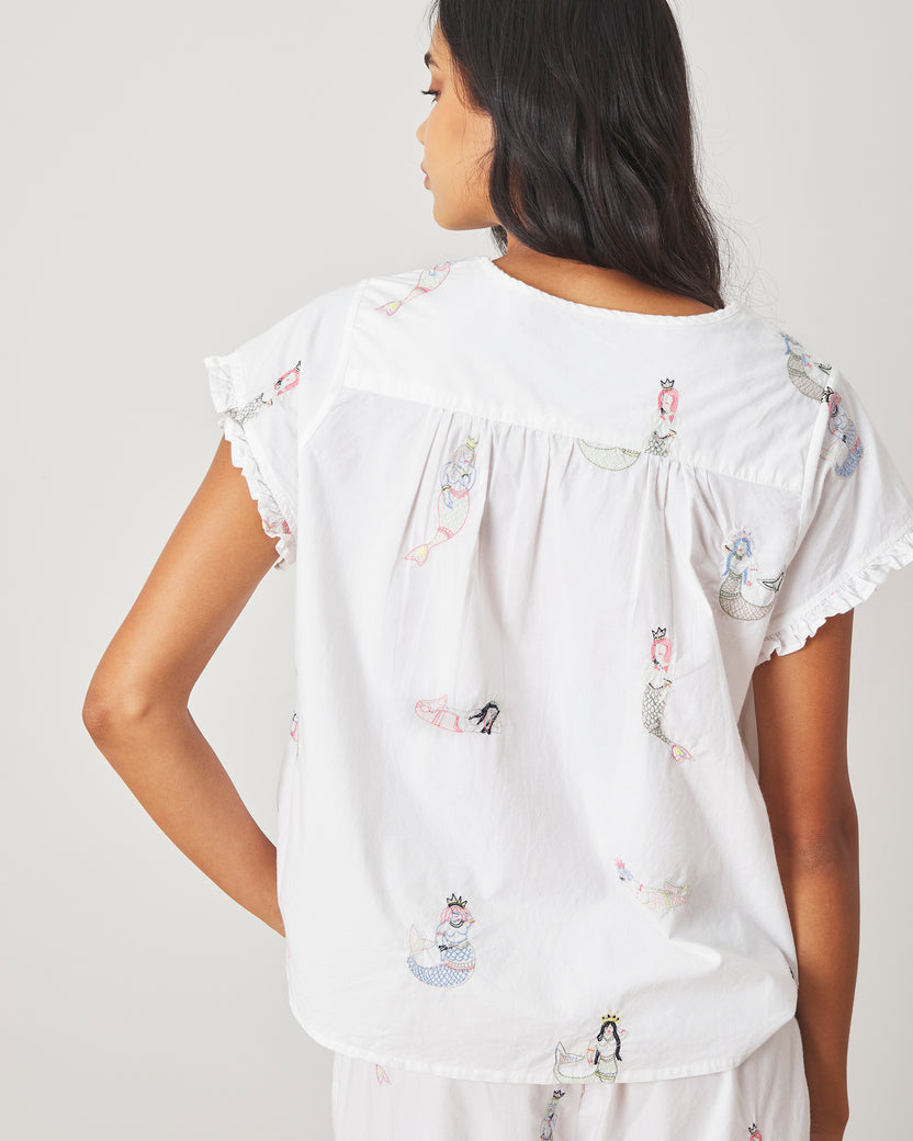 Daughters of Triton - Pintuck Cropped Pant Set - Cloud - Printfresh