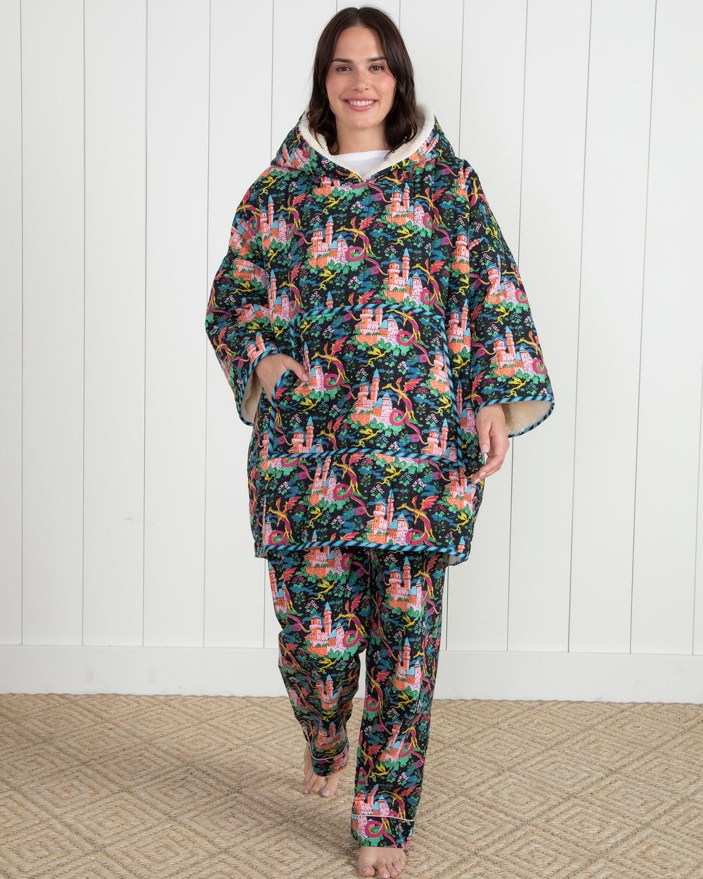 Dragon Dreams - Quilted Sherpa Poncho - Chalkboard - Printfresh