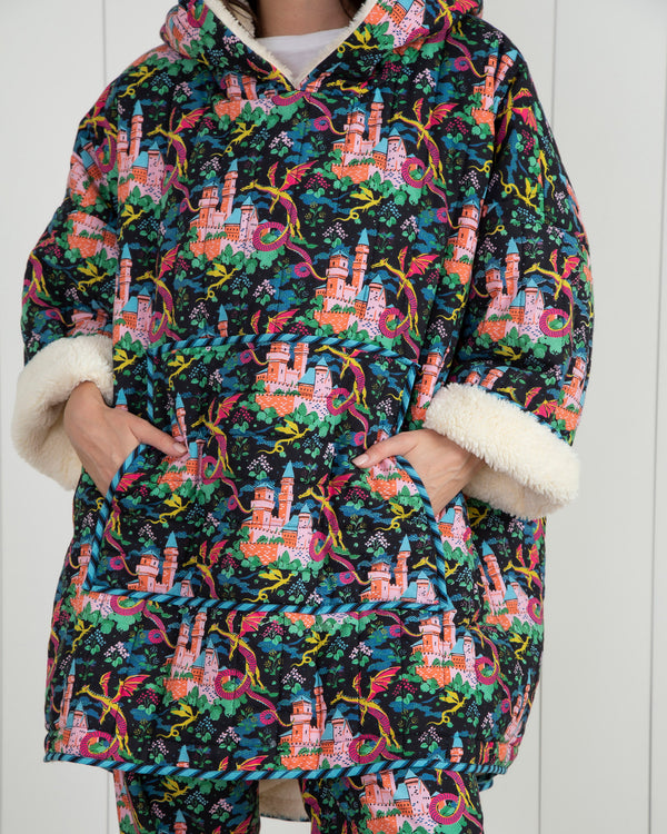 Dragon Dreams - Quilted Sherpa Poncho - Chalkboard - Printfresh