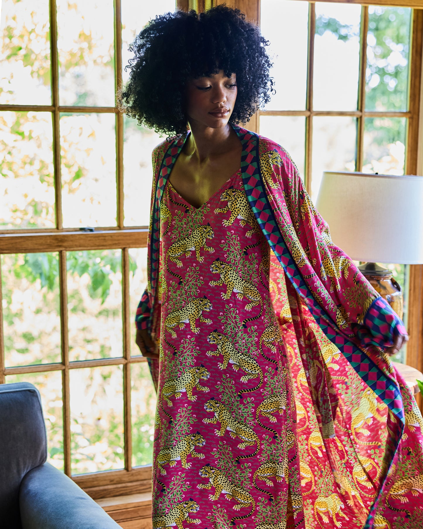 Bagheera - Eco Satin Robe - Hot Pink