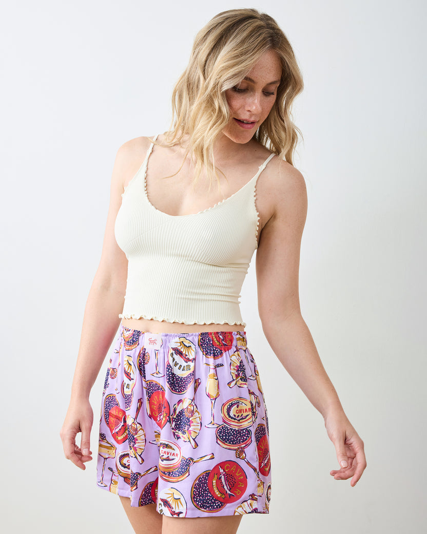 Champagne & Caviar - Eco Satin Boyfriend Boxer - Lavender Spritz