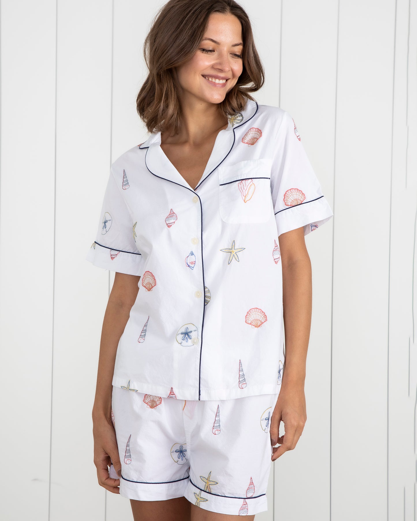 Embroidered Shells - Short Sleep Set - Sand - Printfresh