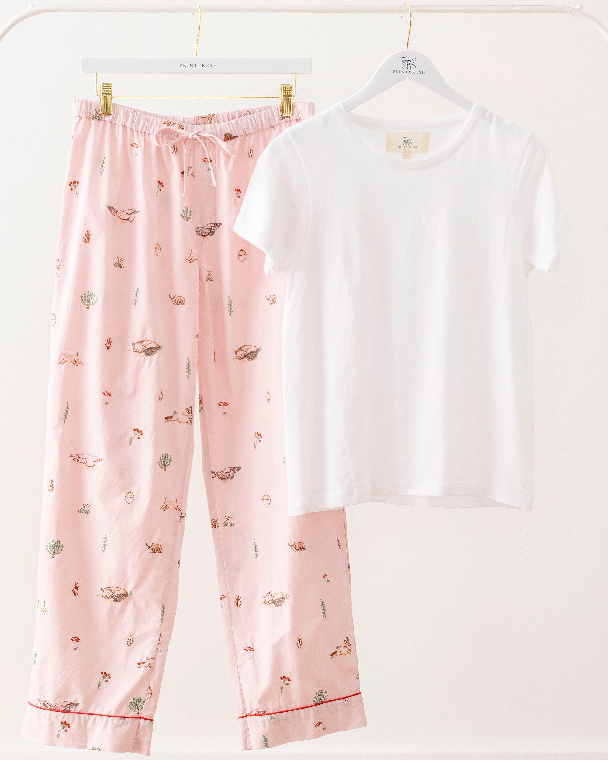 Woodland Storybook - T-Shirt & Embroidered PJ Pants Set - Blush - Printfresh