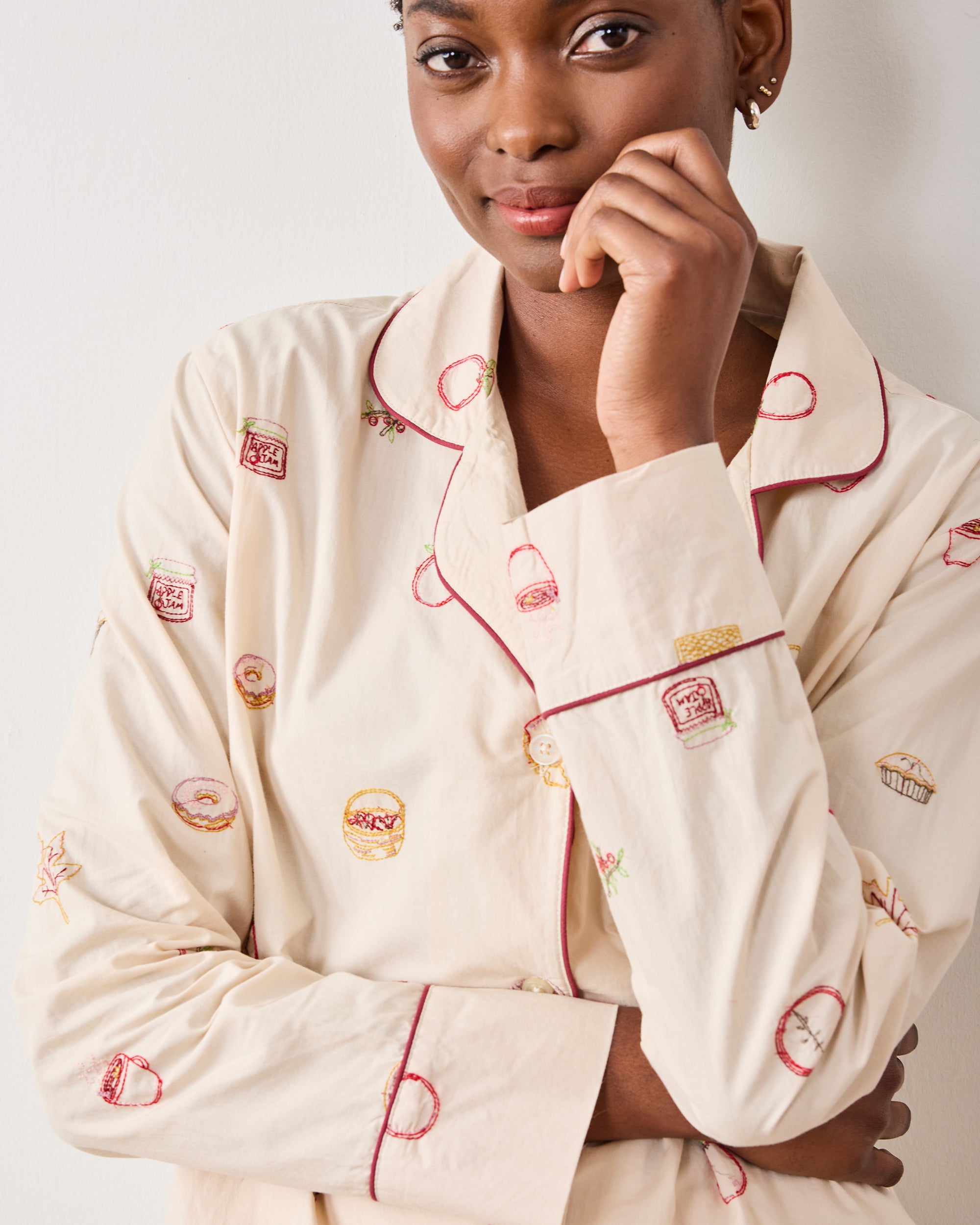 Embroidered Apple Picking - Long PJ Set - Cream – Printfresh