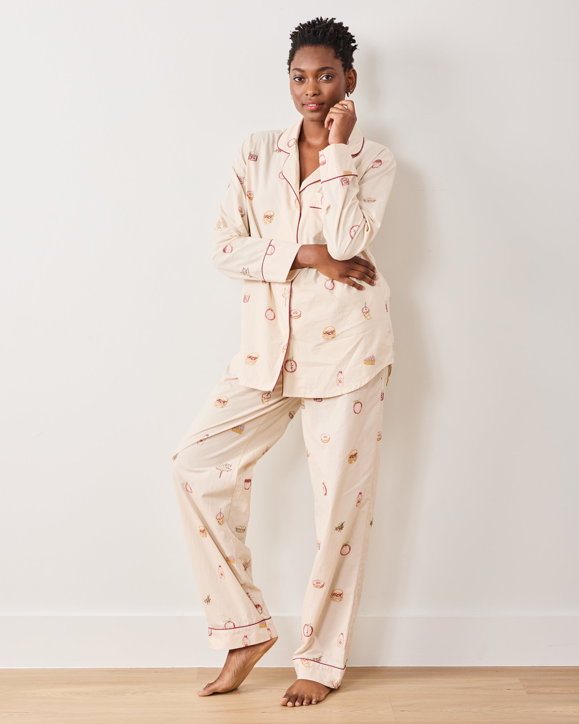 Embroidered Apple Picking - Long PJ Set - Cream – Printfresh