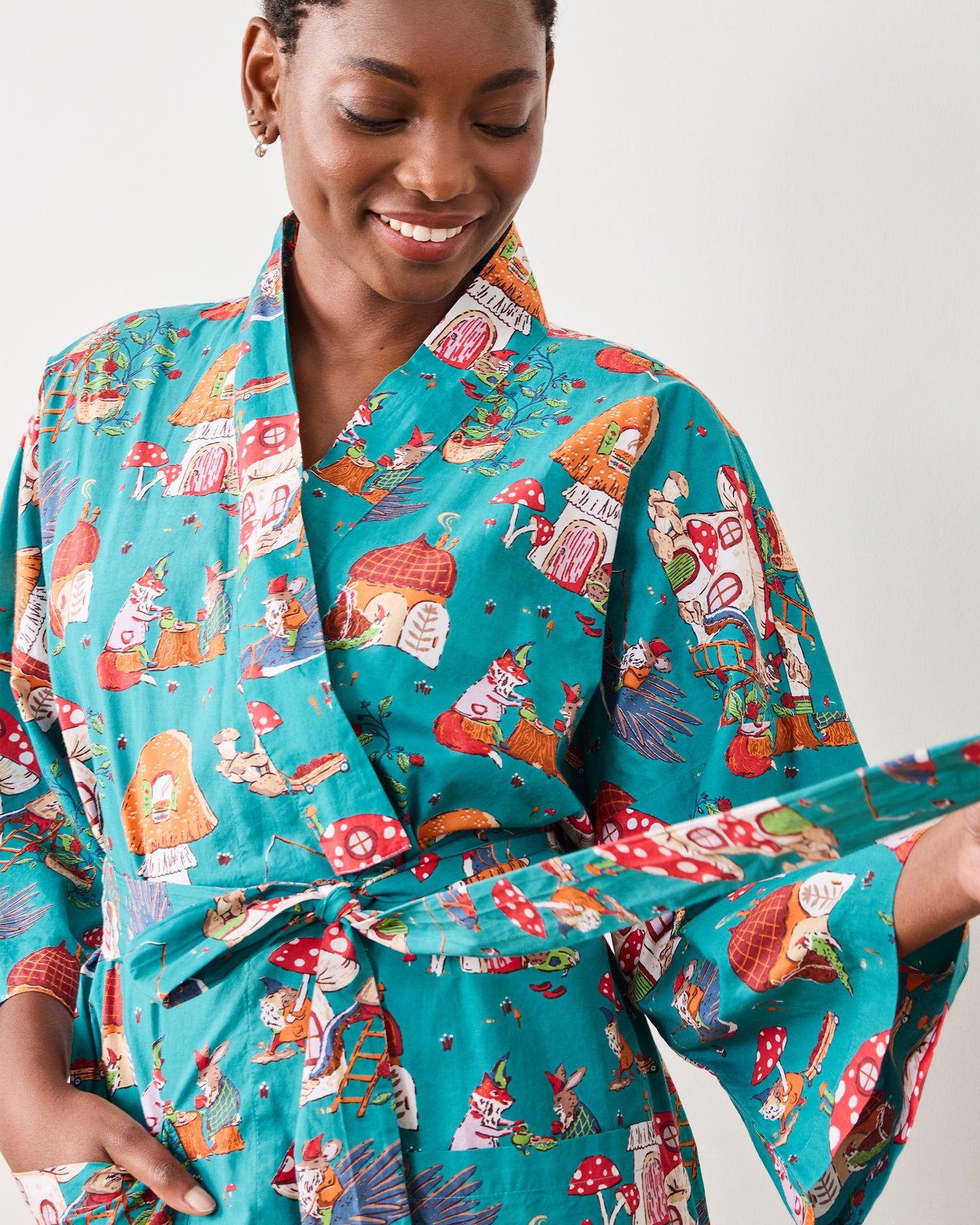 Autumn Critters - Robe - Teal - Printfresh