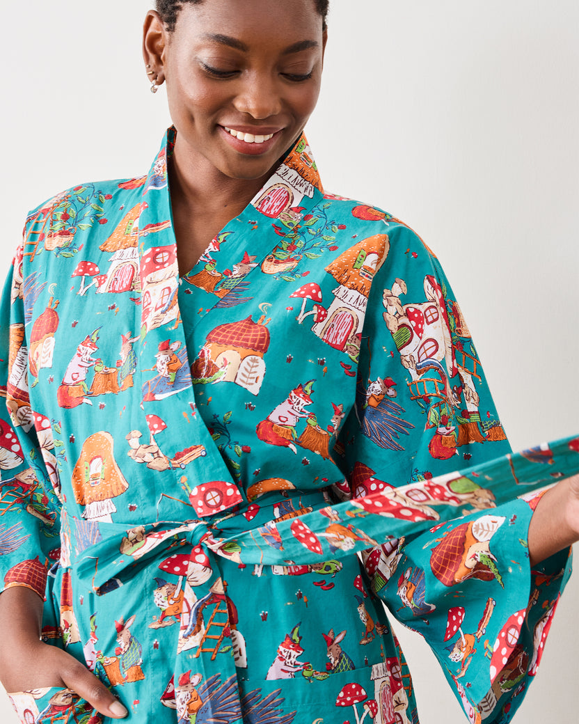 Autumn Critters - Robe - Teal - Printfresh