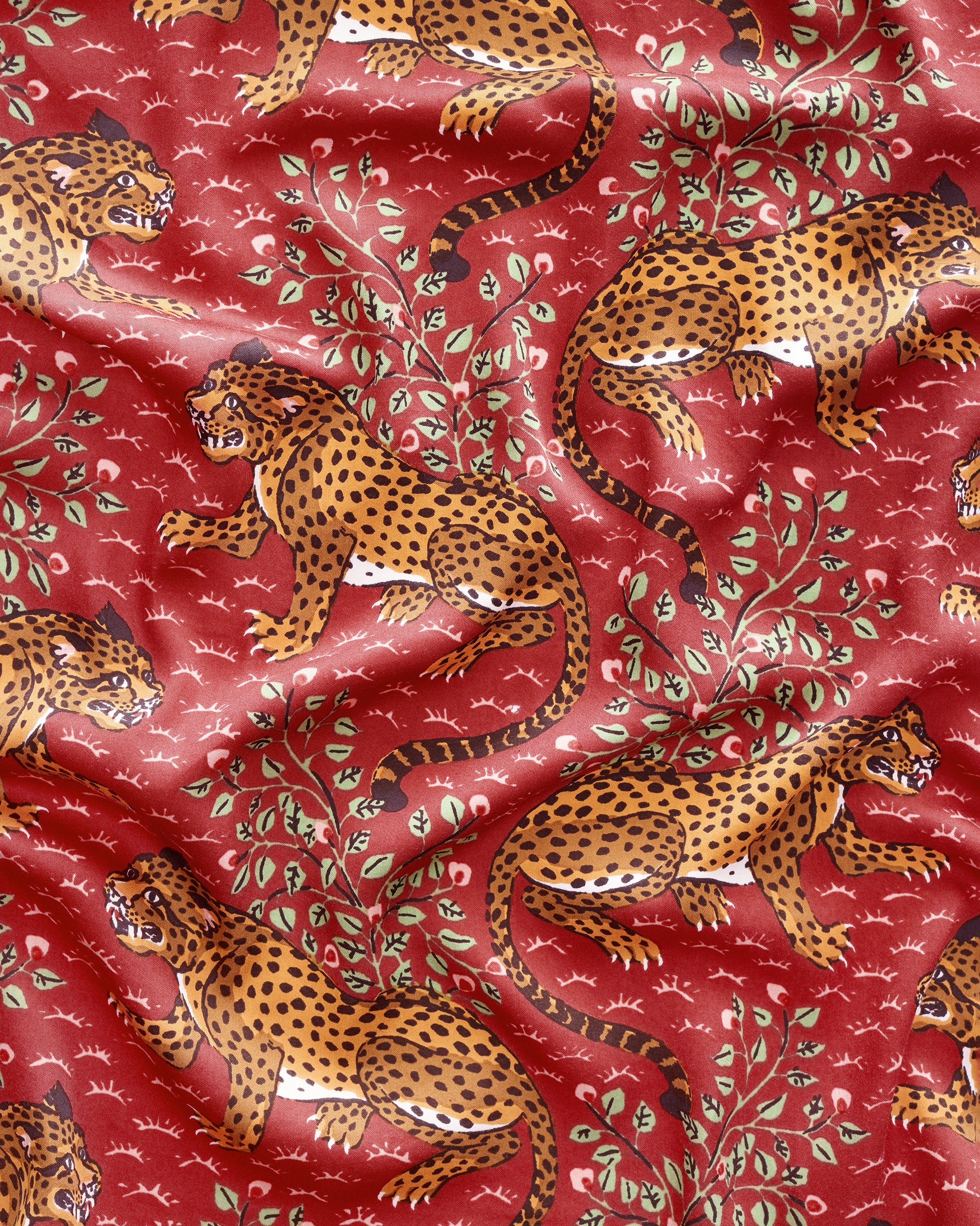 For dear D 高級エコファー リレット 豹柄 Bagheera - Eco Satin Robe - Scarlet – Printfresh