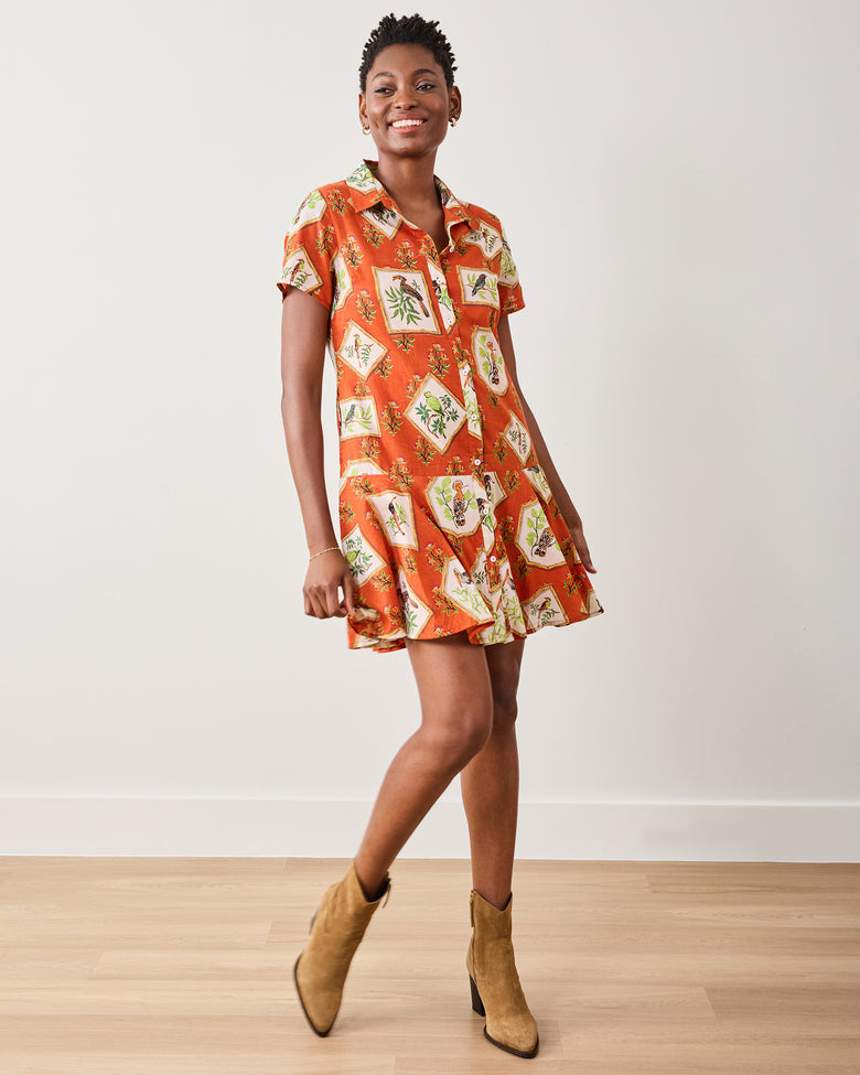 Birds Of India - Gracie Dress - Copper - Printfresh