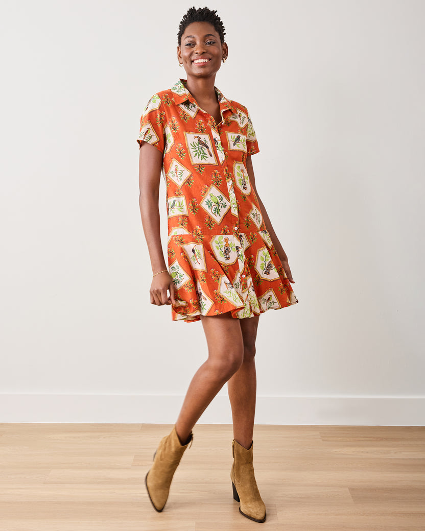 Birds Of India - Gracie Dress - Copper - Printfresh