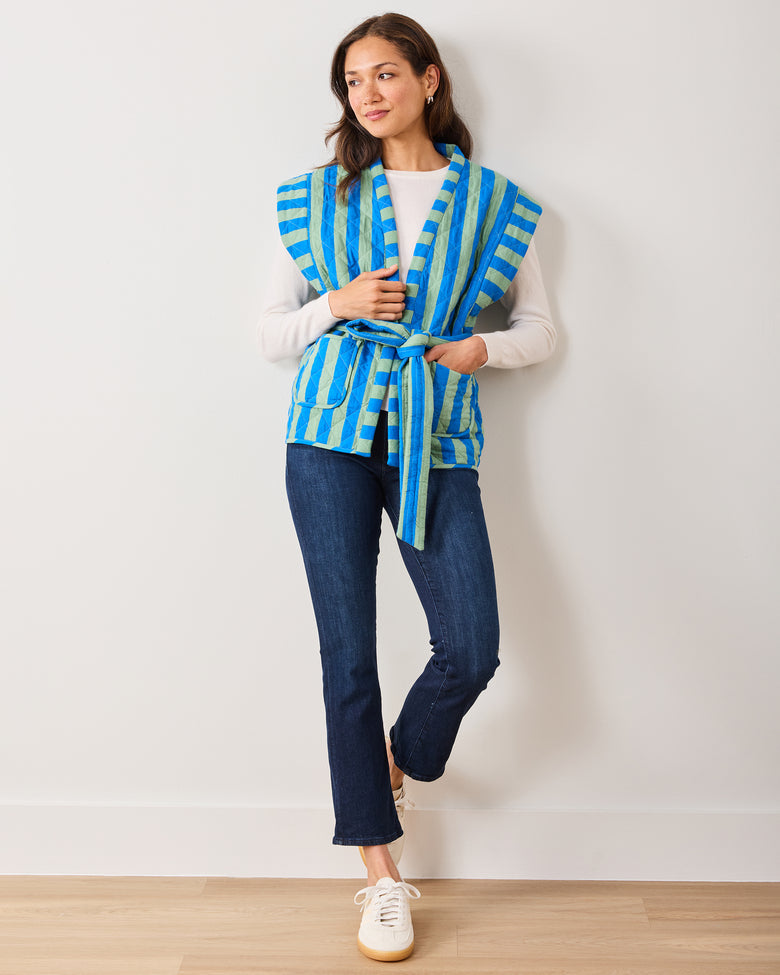 Bold Stripe - Quilted Vest - Blue Sage - Printfresh