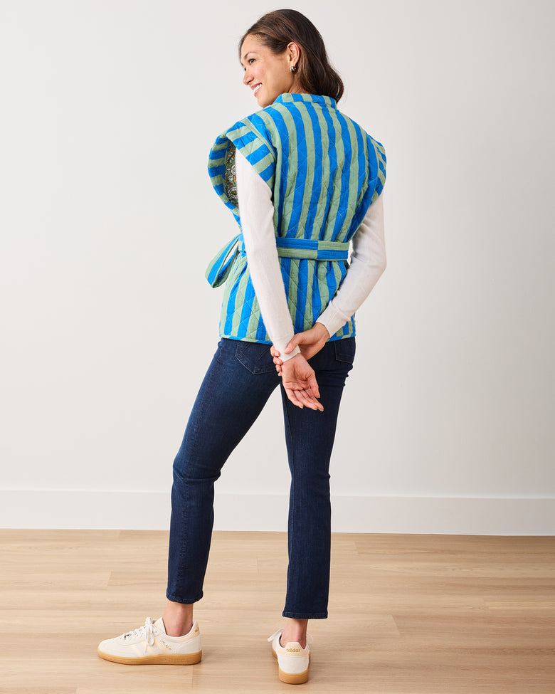 Bold Stripe - Quilted Vest - Blue Sage - Printfresh