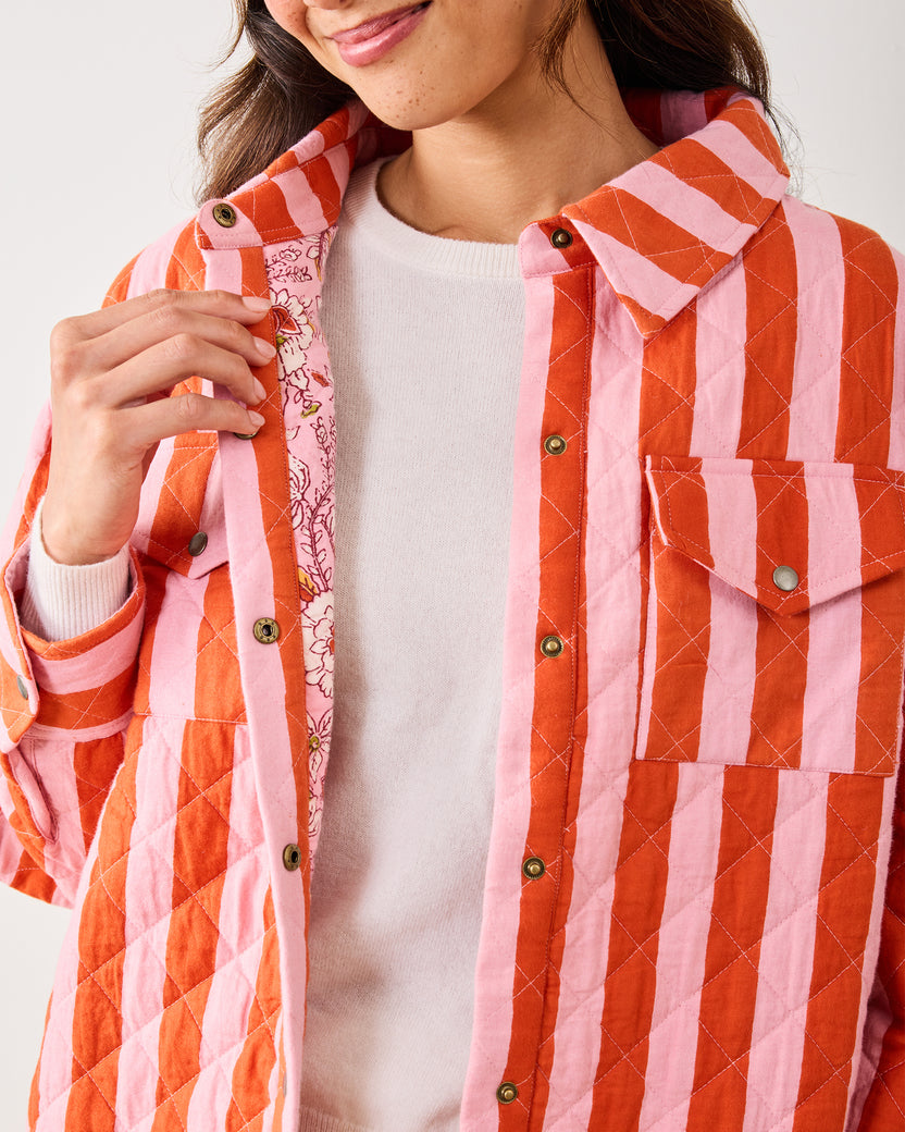 Bold Stripe - Quilted Jacket - Pink Copper - Printfresh
