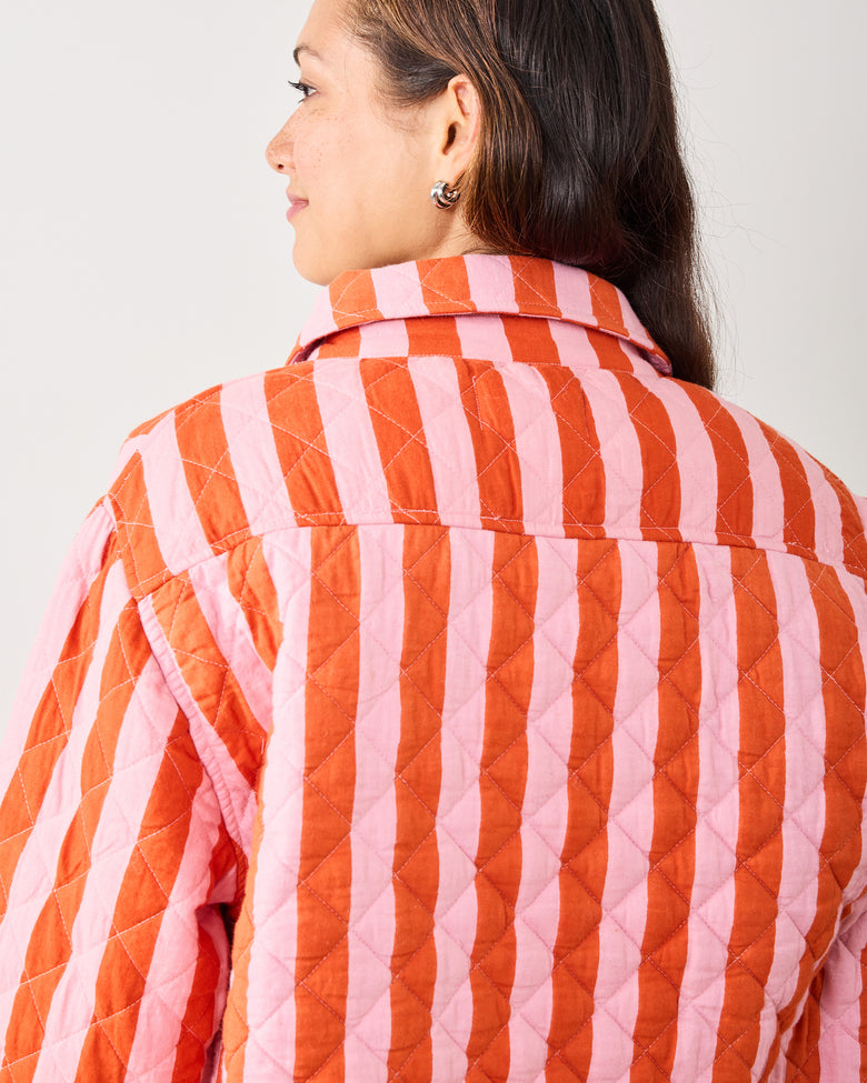 Bold Stripe - Quilted Jacket - Pink Copper - Printfresh
