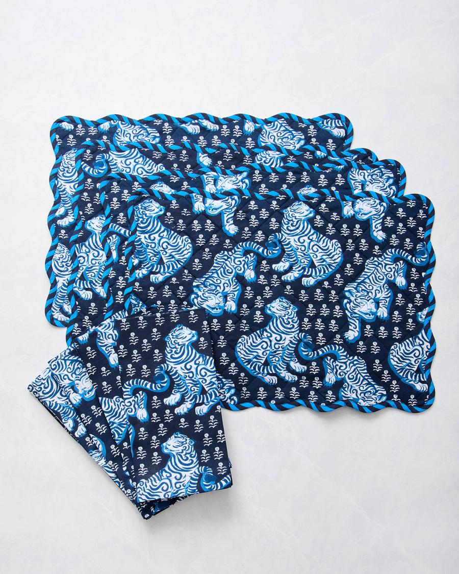 Tiger Queen - Set of 4 Placemats & Napkins Bundle - Indigo - Printfresh