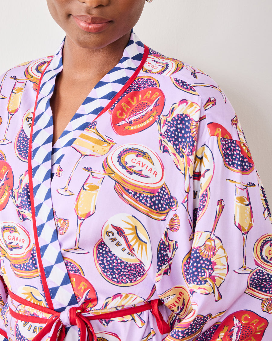 Champagne & Caviar - Eco Satin Robe - Lavender Spritz - Printfresh