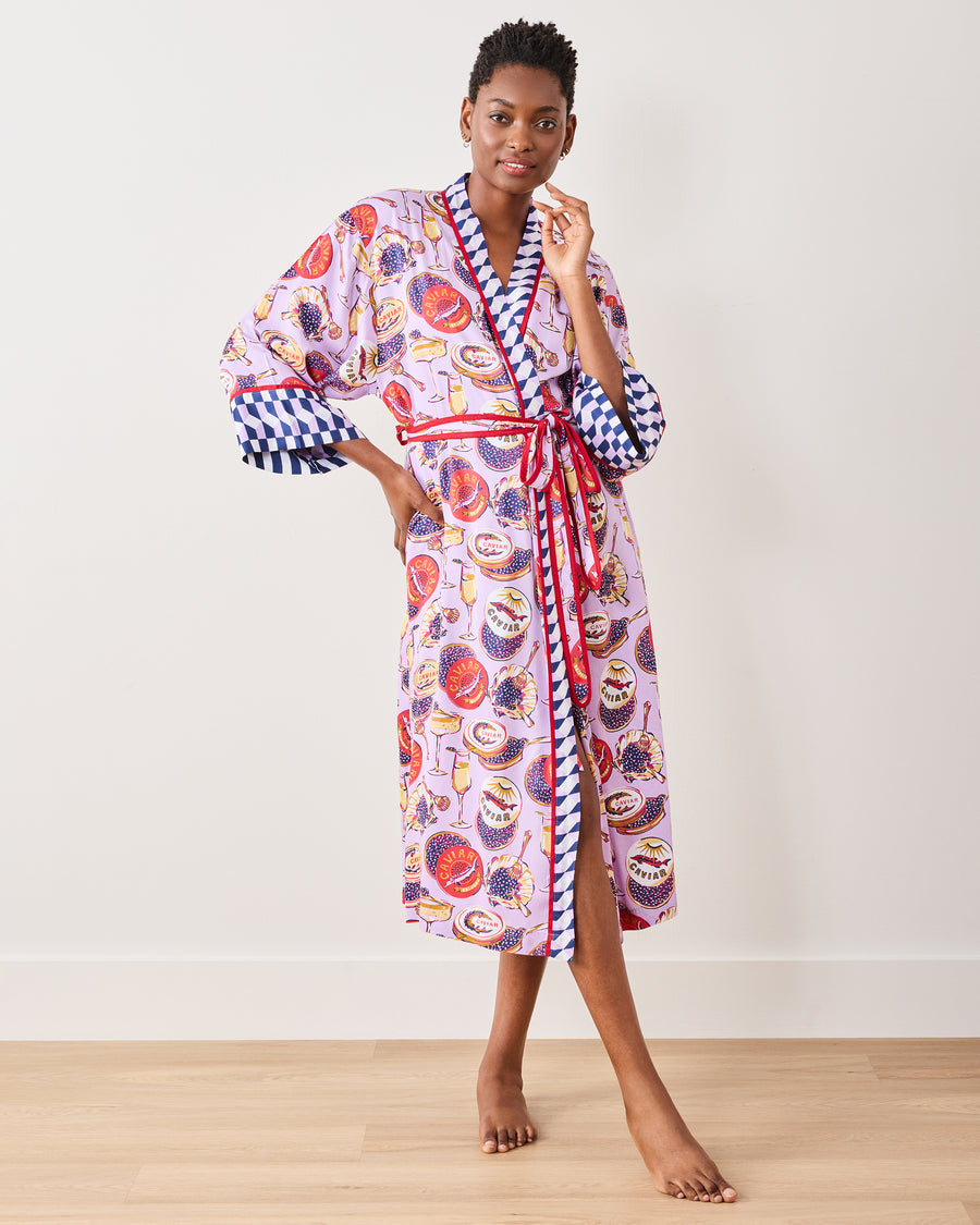Champagne & Caviar - Eco Satin Robe - Lavender Spritz - Printfresh