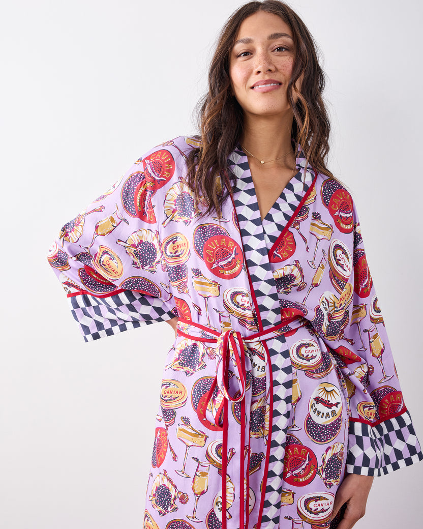 Champagne & Caviar - Eco Satin Robe - Lavender Spritz - Printfresh