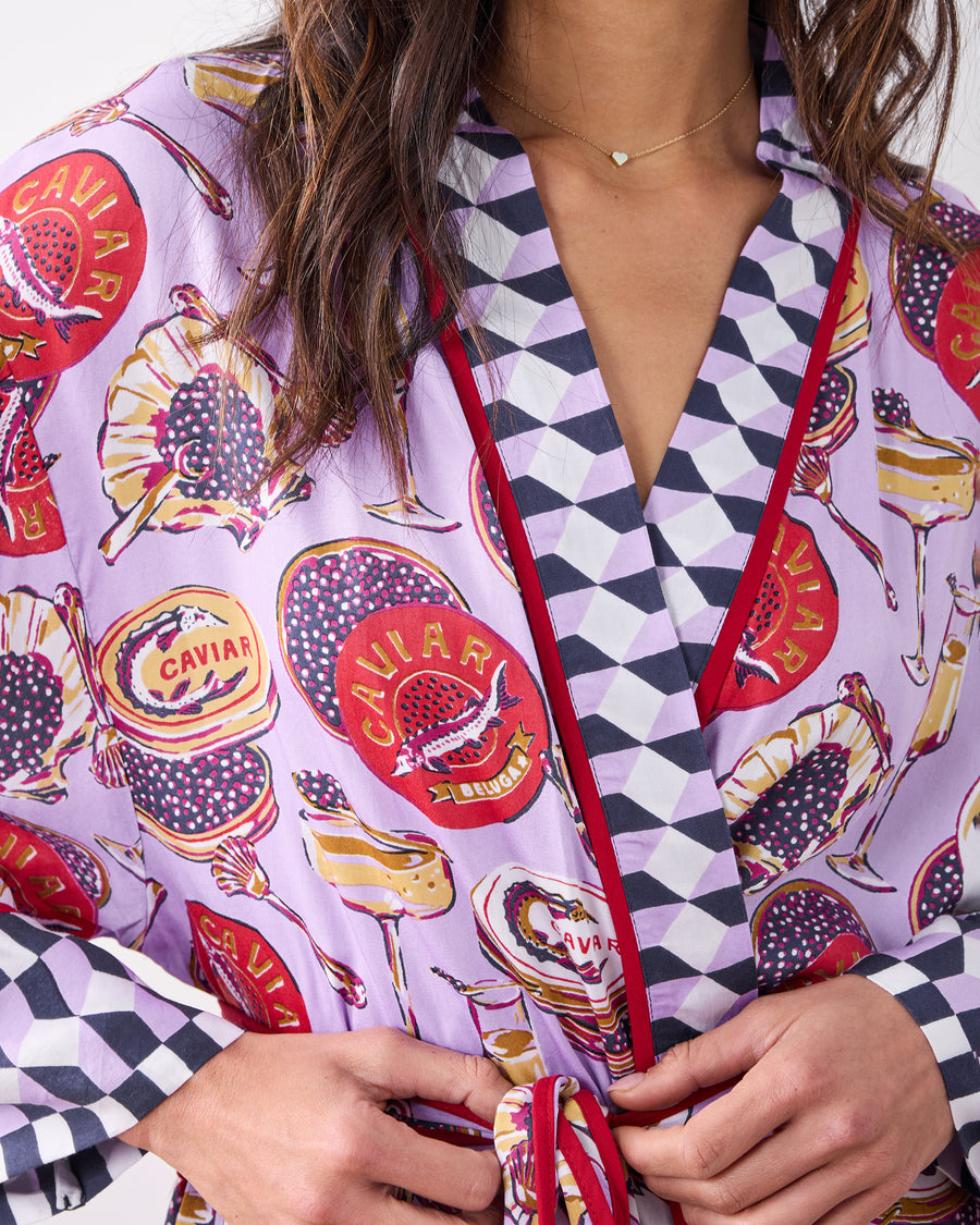 Champagne & Caviar - Eco Satin Robe - Lavender Spritz - Printfresh
