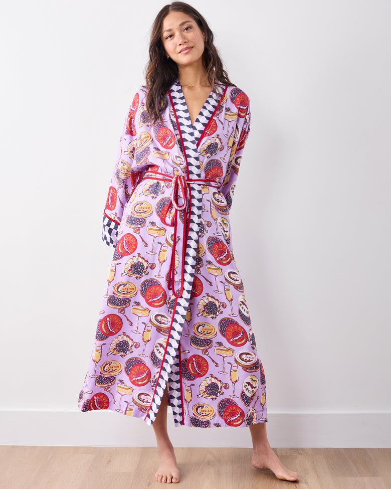 Champagne & Caviar - Eco Satin Robe - Lavender Spritz - Printfresh