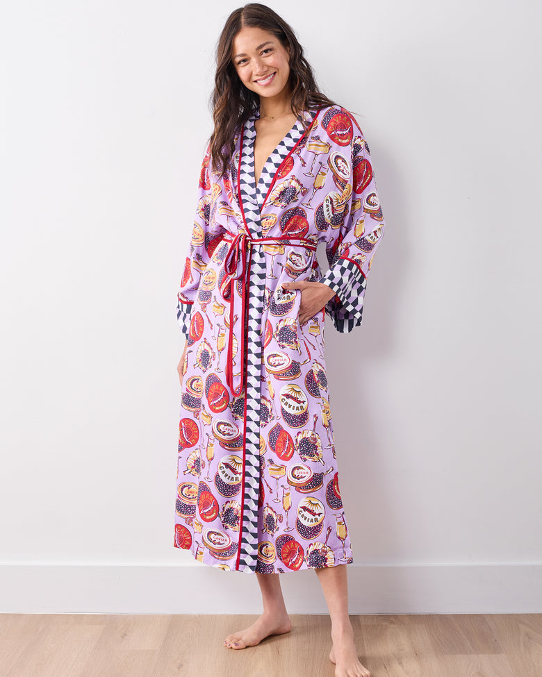 Champagne & Caviar - Eco Satin Robe - Lavender Spritz - Printfresh