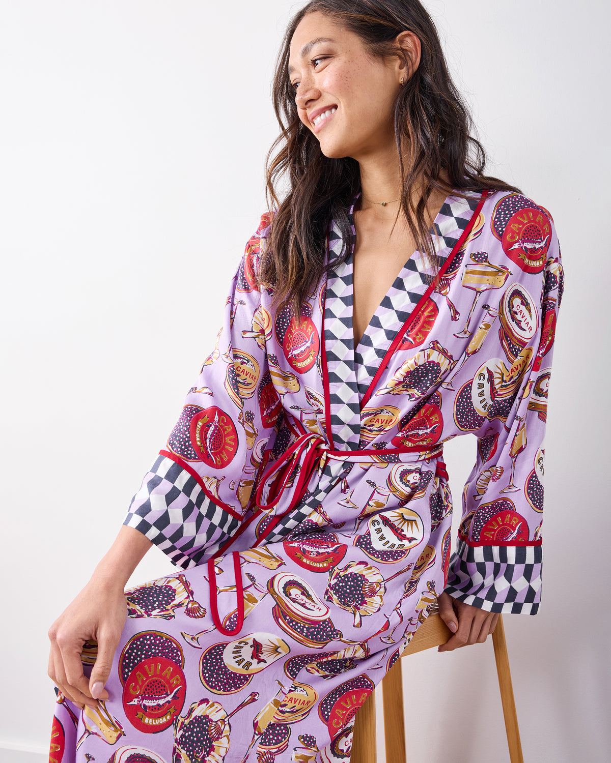Champagne & Caviar - Eco Satin Robe - Lavender Spritz - Printfresh