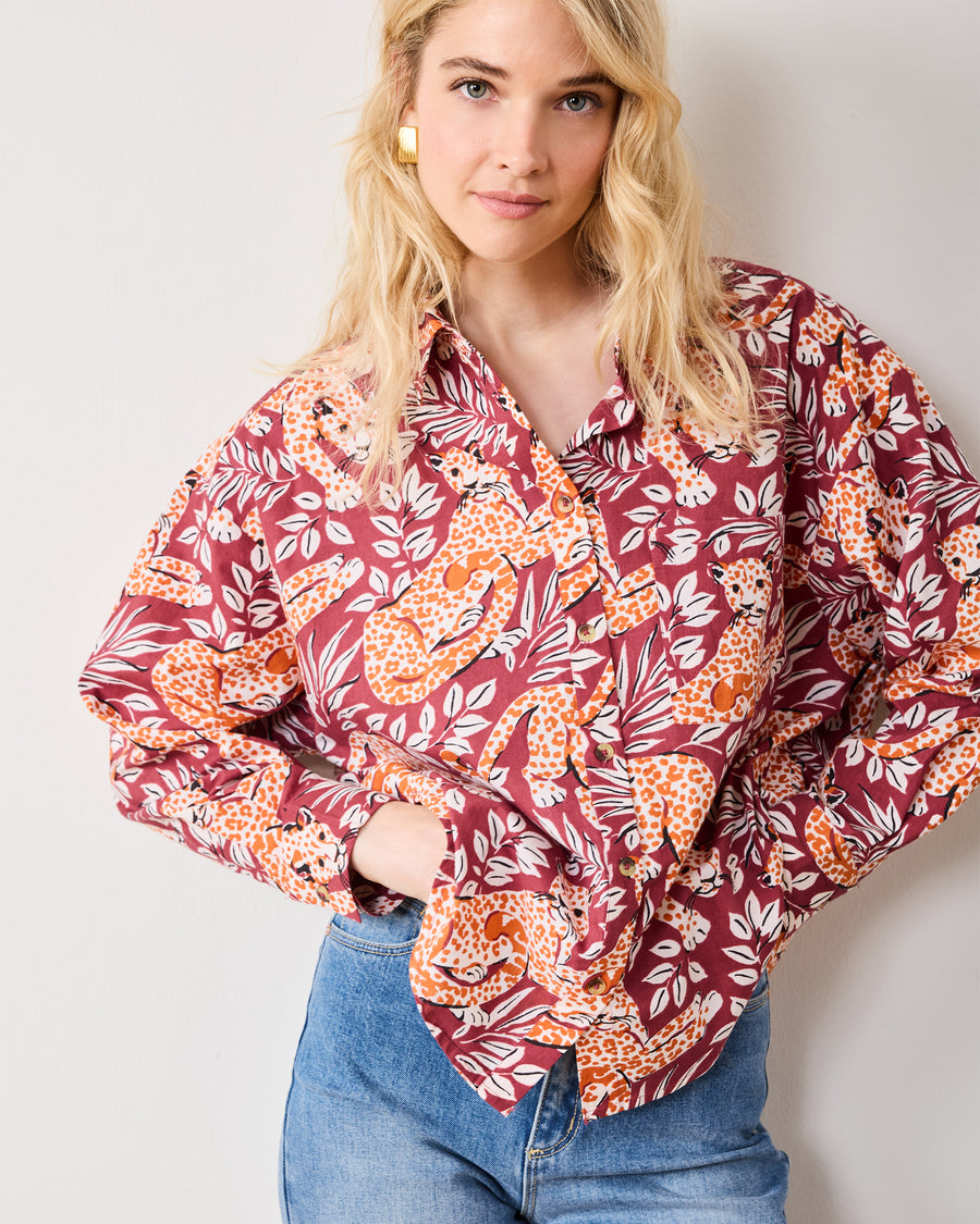 City Cats - Cleo Button Down - Maroon Night - Printfresh