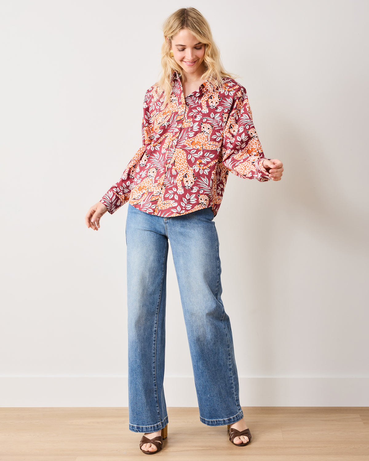 City Cats - Cleo Button Down - Maroon Night - Printfresh