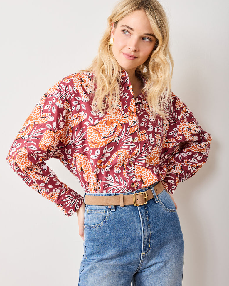 City Cats - Cleo Button Down - Maroon Night - Printfresh