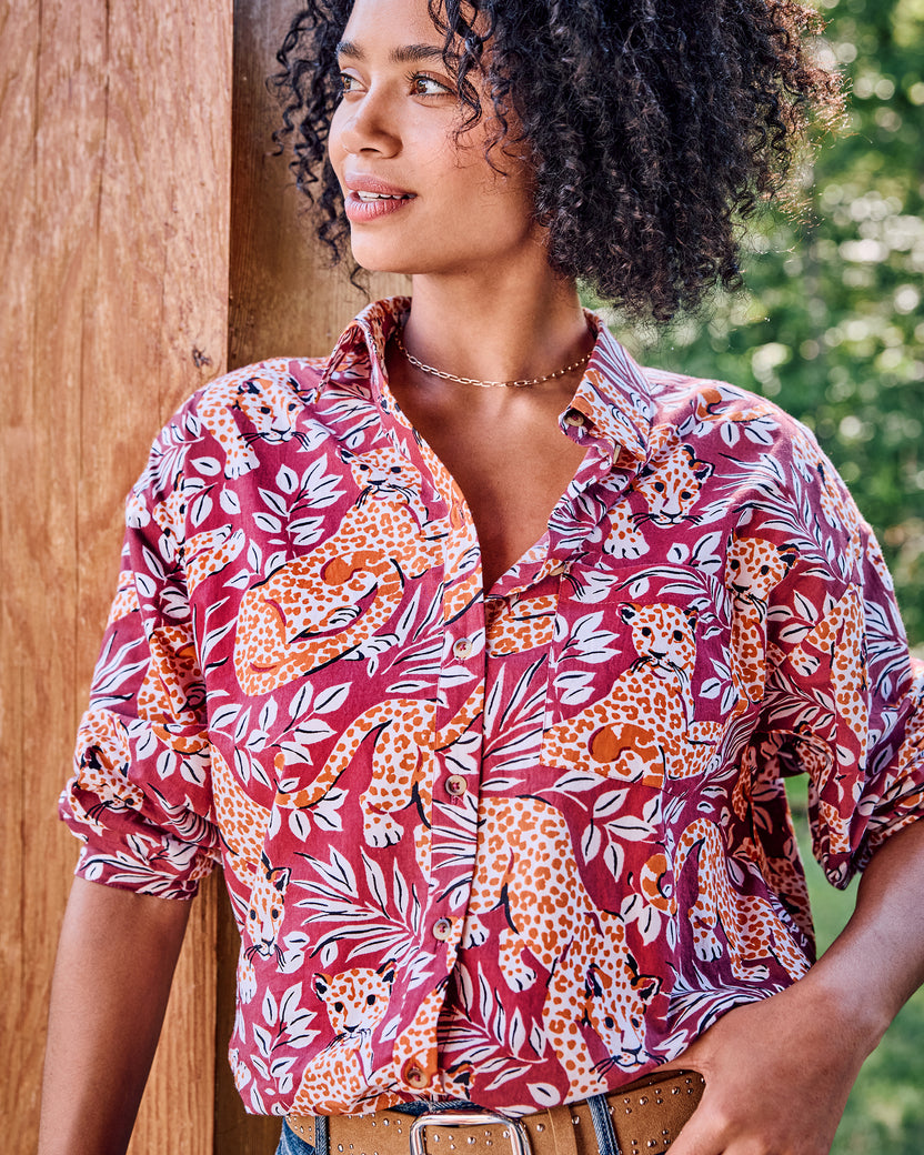 City Cats - Cleo Button Down - Maroon Night - Printfresh