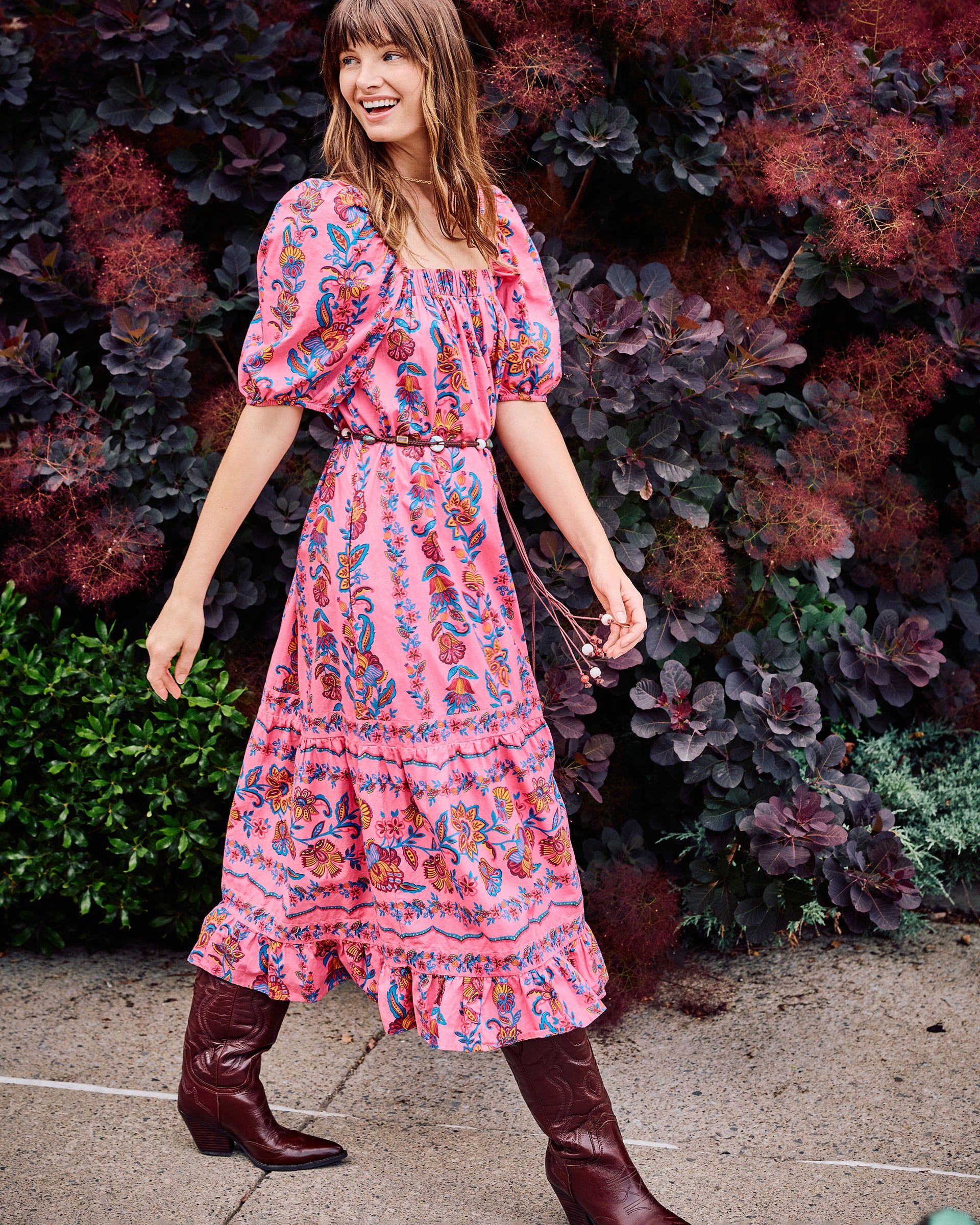 Folklore Flowers - Collins Dress - Bright Rose - XS Folklore Flowers - Collins Dress - Bright Rose - XS